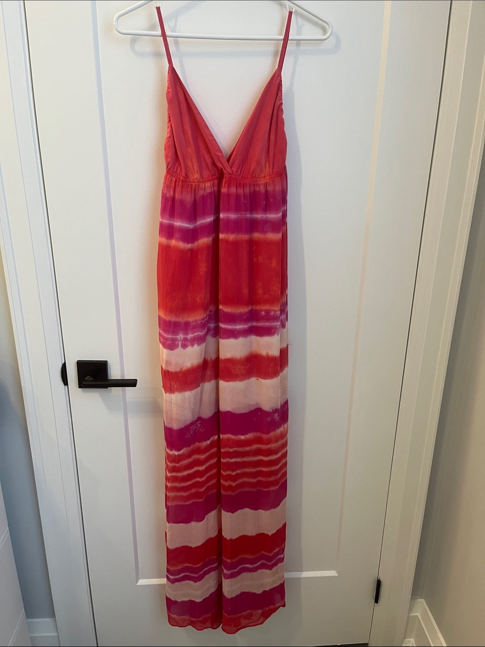 Gypsy Silk Pink & Red Tie-Dye V-Neck Maxi Dress